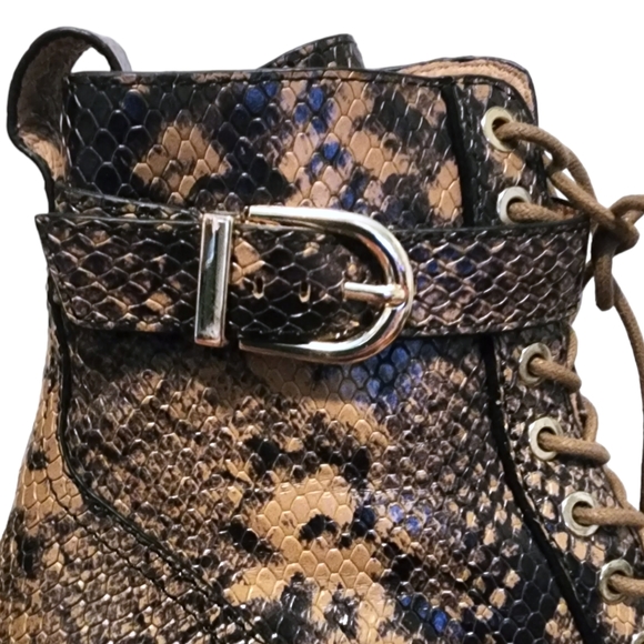 NEW Joie Raster Block Heel Snakeskin Embossed Leather Combat Boots - Picture 6 of 9